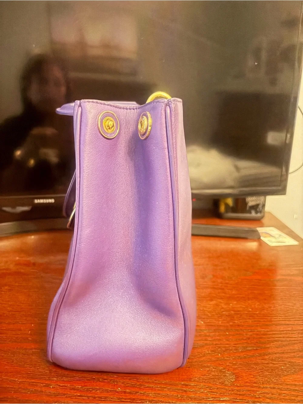 Dior Purple Leather Top-Handle Satchel with Gold Hardware